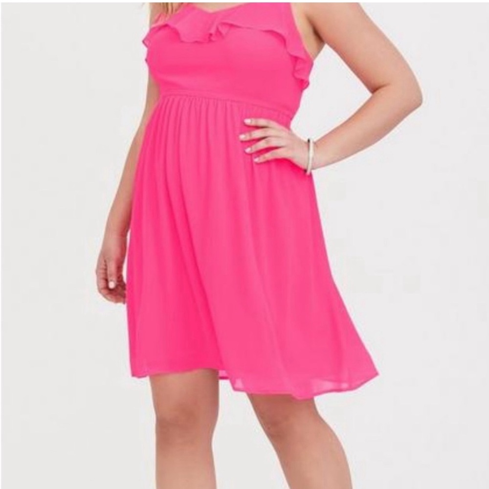 Torrid, hot pink, chiffon, ruffle dress, size 3